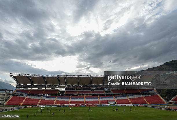 Brazil's team players take part in a training session at the Metropolitano stadium in Merida on October 10 on the eve of their FIFA World Cup Russia...