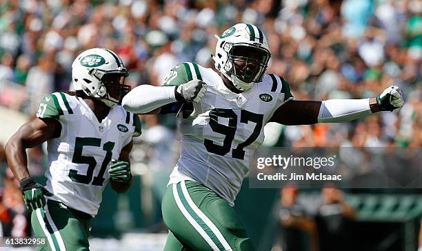 Lawrence Thomas of the New York Jets in action against the Cincinnati Bengals on September 11, 2016 at MetLife Stadium in East Rutherford, New...