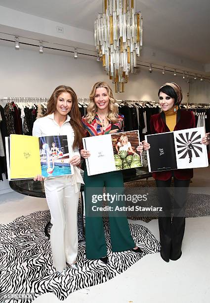 Dylan Lauren, Sara Blakely and CEO & Creative Director of Alice + Olivia Stacey Bendet pose for a photo together as Sara Blakely and Alice + Olivia...