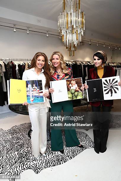 Dylan Lauren, Sara Blakely and CEO & Creative Director of Alice + Olivia Stacey Bendet pose for a photo together as Sara Blakely and Alice + Olivia...