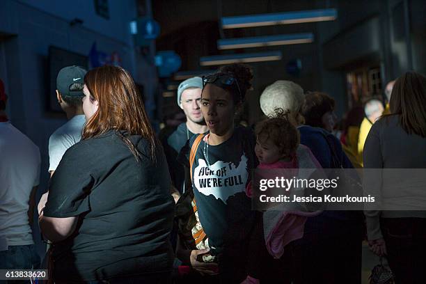 Supporters arrive at a campaign rally for Republican presidential nominee Donald Trump on October 10, 2016 in Wilkes-Barre, Pennsylvania. Trump...