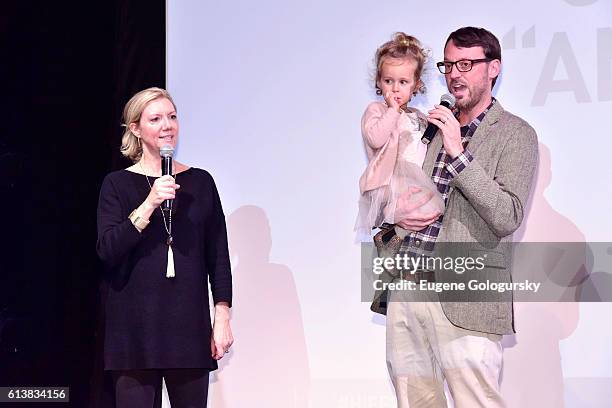 Anne Chaisson, Plum Nugent and David Nugent appear onstage at the American Pastoral screening during the Hamptons International Film Festival 2016 at...