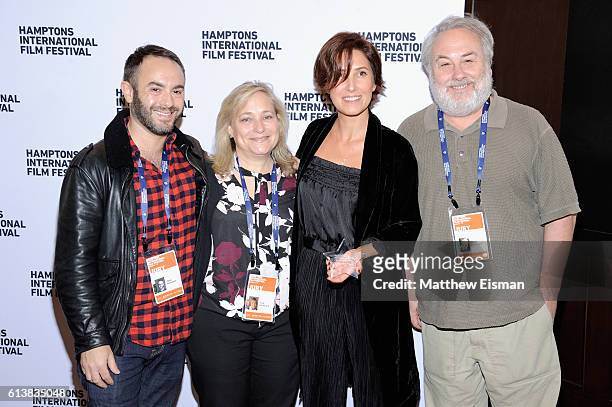 John Krokidas, Julie Goldstein, Margita Gosheva and David Edelstein at the HIFF Awards at the East Hampton Library during the Hampton's International...