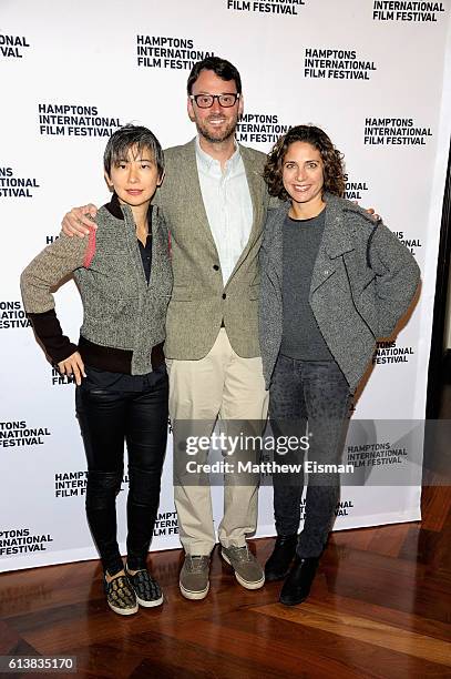 Sharon Chang, David Nugent and Stacey Reiss the HIFF Awards at the East Hampton Library during the Hampton's International Film Festival 2016 on...