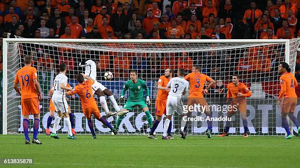 Players are in action during the FIFA 2018 World Cup Qualifier between The Netherlands and France at Amsterdam Arena on October 10, 2016 in...