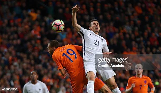 Bas Dost of the Netherlands in action against Laurent Koscielny of France during the FIFA 2018 World Cup Qualifier between The Netherlands and France...