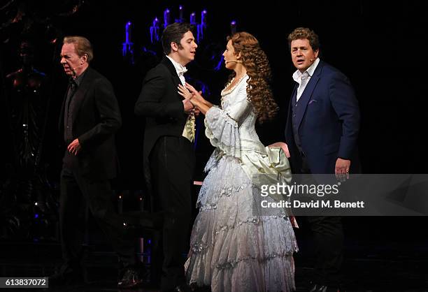 Lord Andrew Lloyd Webber, Nadim Naaman, Celinde Schoenmaker and Michael Ball perform onstage at "The Phantom Of The Opera" 30th anniversary charity...