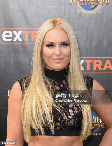 Lindsey Vonn visits "Extra" at Universal Studios Hollywood on October 10, 2016 in Universal City, California.