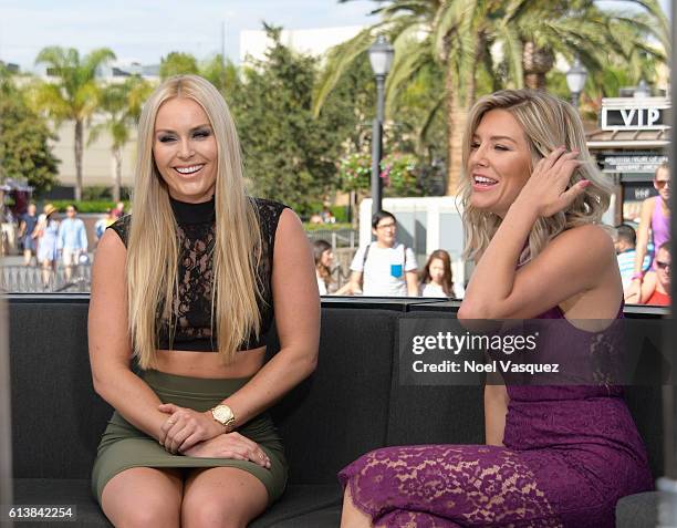 Lindsey Vonn and Charissa Thompson visit "Extra" at Universal Studios Hollywood on October 10, 2016 in Universal City, California.