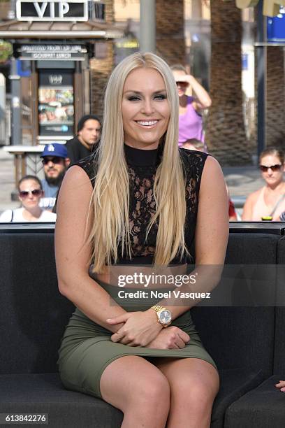 Lindsey Vonn visits "Extra" at Universal Studios Hollywood on October 10, 2016 in Universal City, California.