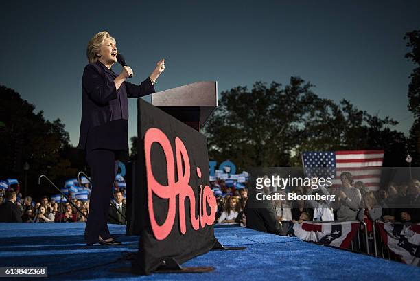 Hillary Clinton, 2016 Democratic presidential nominee, speaks during a campaign event in Columbus, Ohio, U.S., on Monday, Oct. 10, 2016. Clinton and...