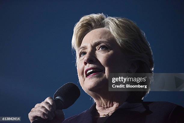 Hillary Clinton, 2016 Democratic presidential nominee, speaks during a campaign event in Columbus, Ohio, U.S., on Monday, Oct. 10, 2016. Clinton and...