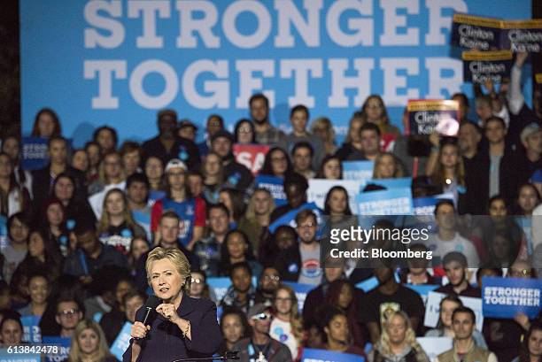 Hillary Clinton, 2016 Democratic presidential nominee, speaks during a campaign event in Columbus, Ohio, U.S., on Monday, Oct. 10, 2016. Clinton and...