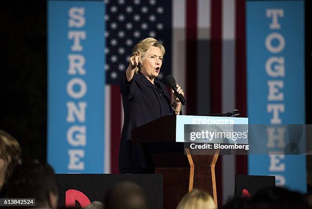 Hillary Clinton, 2016 Democratic presidential nominee, speaks during a campaign event in Columbus, Ohio, U.S., on Monday, Oct. 10, 2016. Clinton and...