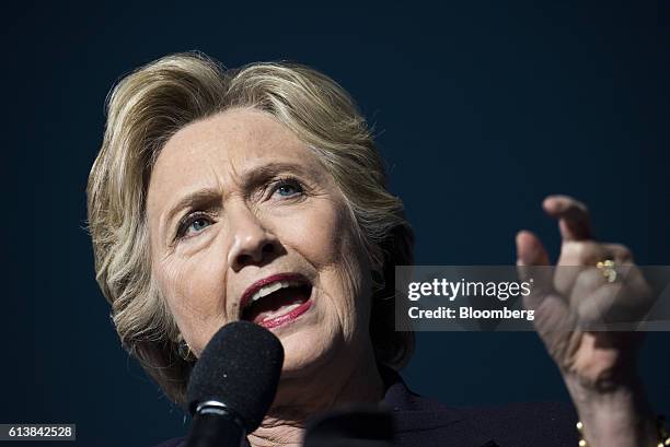 Hillary Clinton, 2016 Democratic presidential nominee, speaks during a campaign event in Columbus, Ohio, U.S., on Monday, Oct. 10, 2016. Clinton and...