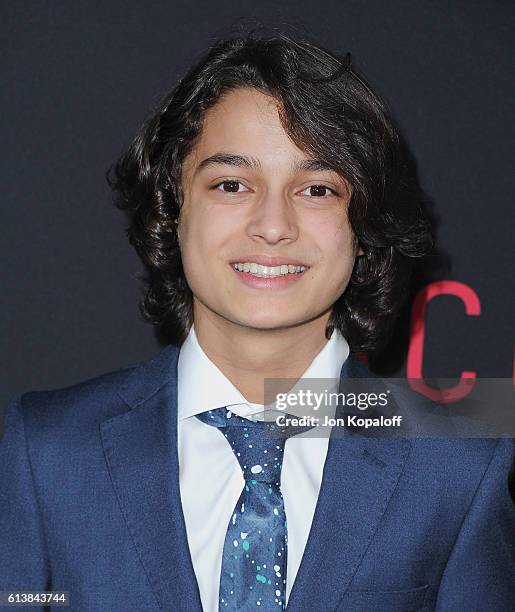 Actor Rio Mangini arrives at the Los Angeles Premiere "The Accountant" at TCL Chinese Theatre on October 10, 2016 in Hollywood, California.