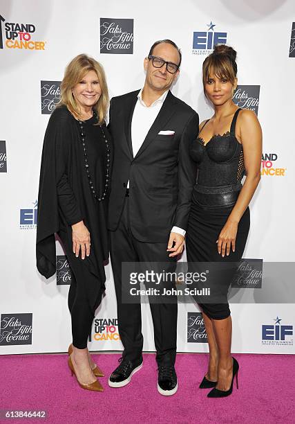 President and CEO, EIF, Lisa Paulsen, President, Saks Fifth Avenue, Marc Metrick and 2016 Key To The Cure Ambassador, Halle Berry attend Saks Fifth...
