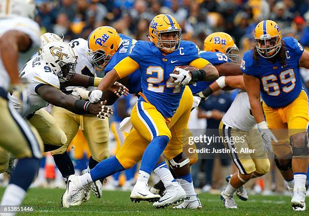 James Conner of the Pittsburgh Panthers in action during the game against the Georgia Tech Yellow Jackets on October 8, 2016 at Heinz Field in...