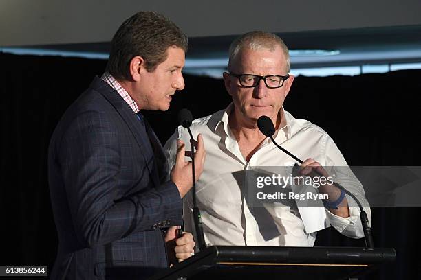 Shane Anderson with Mick Price at the Caulfield Cup Barrier 16 at Caulfield Racecourse on October 11, 2016 in Caulfield, Australia.