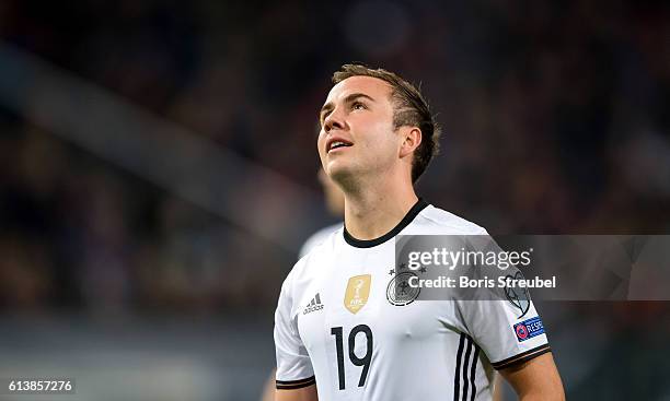 Mario Goetze of Germany reacts during the FIFA World Cup 2018 qualifying match between Germany and Czech Republic at Volksparkstadion on October 8,...