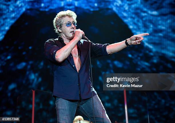 Musician Roger Daltrey of The Who performs onstage during Desert Trip at The Empire Polo Club on October 9, 2016 in Indio, California.
