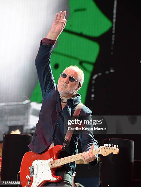 Musician Pete Townshend of The Who performs onstage during Desert Trip at The Empire Polo Club on October 9, 2016 in Indio, California.