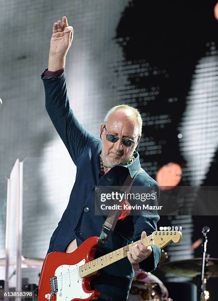 Musician Pete Townshend of The Who performs onstage during Desert Trip at The Empire Polo Club on October 9, 2016 in Indio, California.