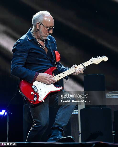 Musician Pete Townshend of The Who performs onstage during Desert Trip at The Empire Polo Club on October 9, 2016 in Indio, California.