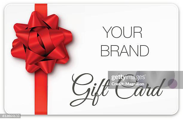 geschenkgutschein mit roter schleife - geburtstagsgeschenk stock-grafiken, -clipart, -cartoons und -symbole