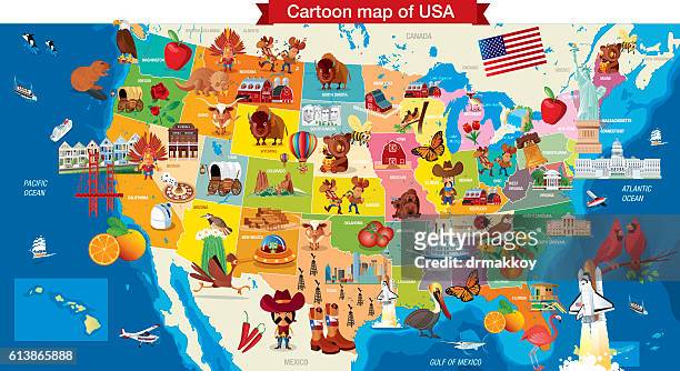 illustrazioni stock, clip art, cartoni animati e icone di tendenza di fumetto mappa di stati uniti d'america  - minnesota v michigan