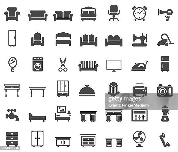 furniture icon set - wood desk stock illustrations