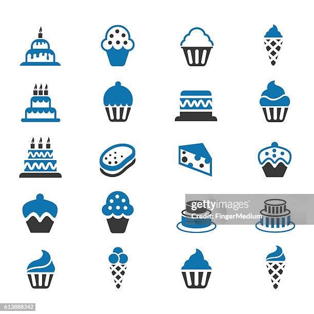 stockillustraties, clipart, cartoons en iconen met cakes and cupcakes icon set - tulbandcake