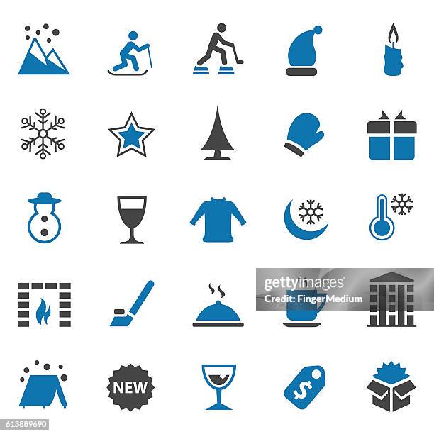 winter icon set - snowboarding stock illustrations