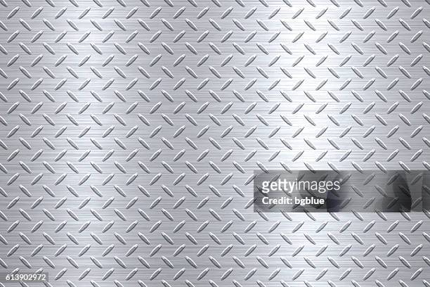 background of metal diamond plate in silver color - metal stock illustrations