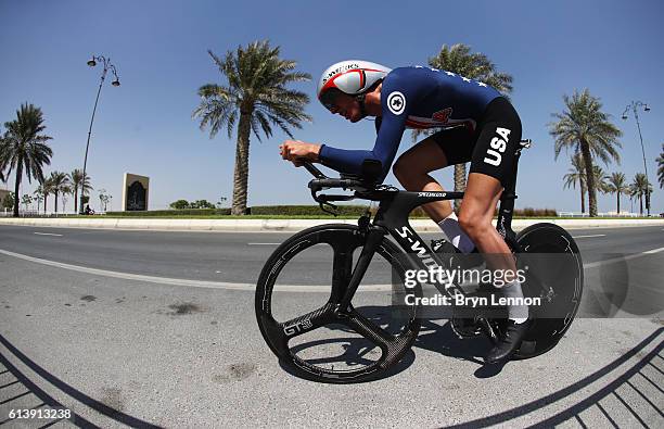 Brandon McNulty of the USA competes in the Junior Men's Individual Time Trial on day 3 of the UCI Road World Championships on October 11, 2016 in...