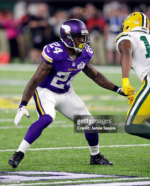 Cornerback Captain Munnerlyn of the Minnesota Vikings in action during the game against the Green Bay Packers on September 18, 2016 in Minneapolis,...