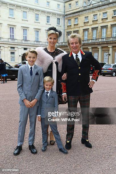 Rod Stewart arrives at Buckingham Palace with his wife, Penny Lancaster and children Alastair and Aiden, ahead of him receiving his knighthood in...
