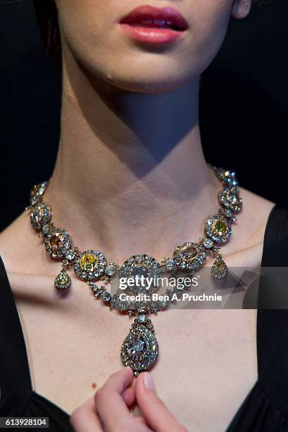 Necklace containing jewels which may have belonged to Russian Tsar Peter the Great and were part of the Ottoman Treasures is unveiled at Sotheby's...