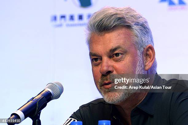 Darren Clarke of Northern Ireland pictured during press conference ahead of the 2016 Venetian Macao Open at Macau Golf and Country Club on October...