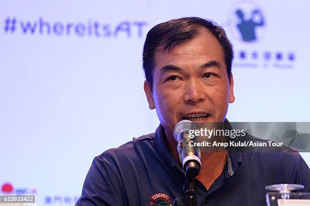 Zhang Liang-wei of China pictured during press conference ahead of the 2016 Venetian Macao Open at Macau Golf and Country Club on October 11, 2016 in...