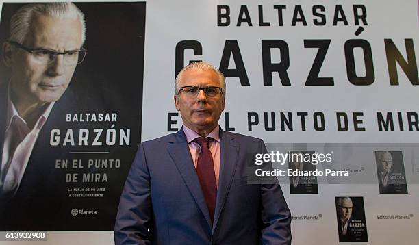 Baltasar Garzon presents his new book 'Baltasar Garzon. En el punto de mira' at Circulo de Bellas Artes on October 11, 2016 in Madrid, Spain.
