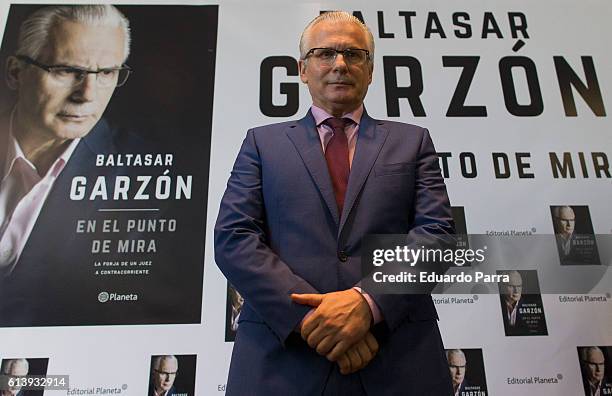 Baltasar Garzon presents his new book 'Baltasar Garzon. En el punto de mira' at Circulo de Bellas Artes on October 11, 2016 in Madrid, Spain.