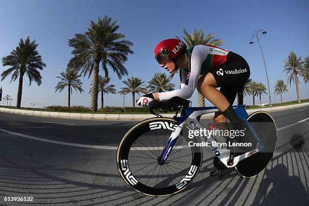 Nicole Hanselmann of Switzerland in action during the Women's Elite Individual Time Trial on day 3 of the UCI Road World Championships on October 11,...