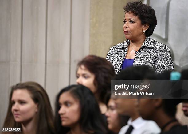 Attorney General Loretta participates in the annual Justice Department Hispanic Heritage Month program, at the Justice Department October 11, 2016 in...