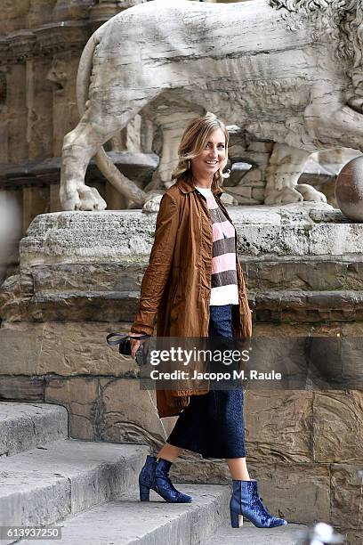 Elena Braghieri is seen wearing Peuterey jacket on October 9, 2016 in Florence, Italy.