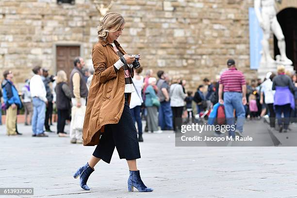 Elena Braghieri is seen wearing Peuterey jacket on October 9, 2016 in Florence, Italy.