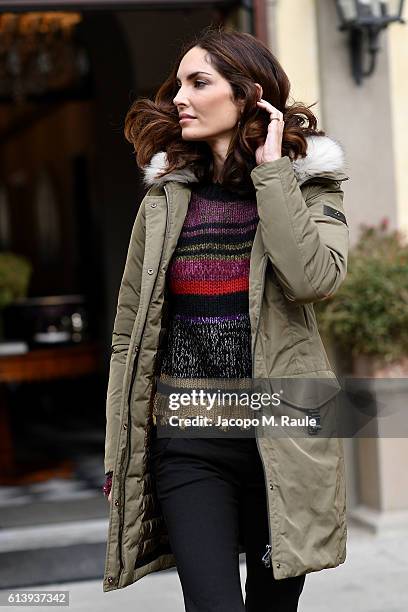 Eugenia Silva is seen wearing Peuterey "Felicity" jacket on October 9, 2016 in Florence, Italy.