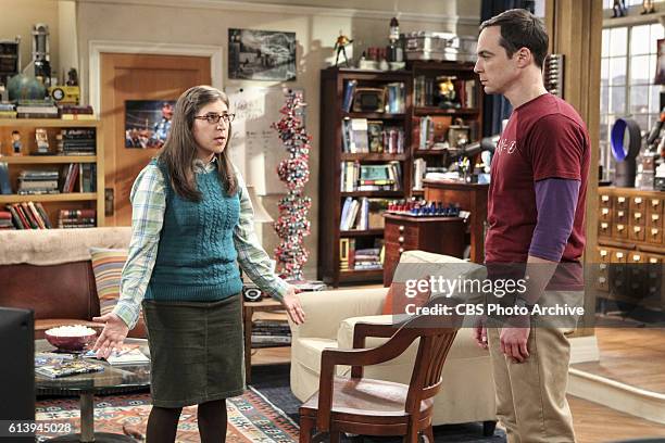 The Hot Tub Contamination" -- Pictured: Amy Farrah Fowler and Sheldon Cooper . Leonard and Penny must separate a quarreling Sheldon and Amy when...