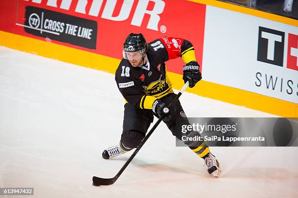 Brock Trotter of Lappeenranta during the Champions Hockey League Round of 32 match between SaiPa Lappeenranta and Tappara Tampere at Kisapuisto on...