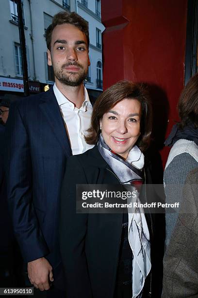 Son of Yves Montand, Valentin Livi and his mother Carole Amiel attend the "Ivo Livi ou le destin d'Yves Montand" : Theater Play at Theatre de la...